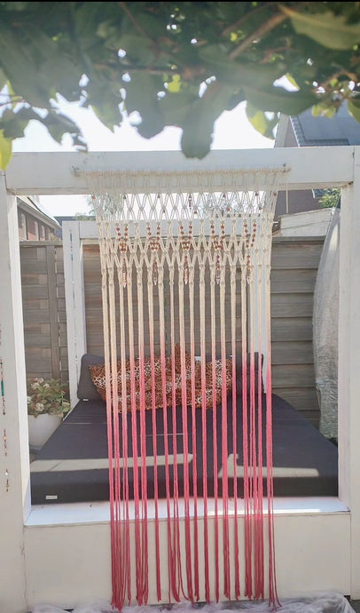 Crystal pink macrame curtain